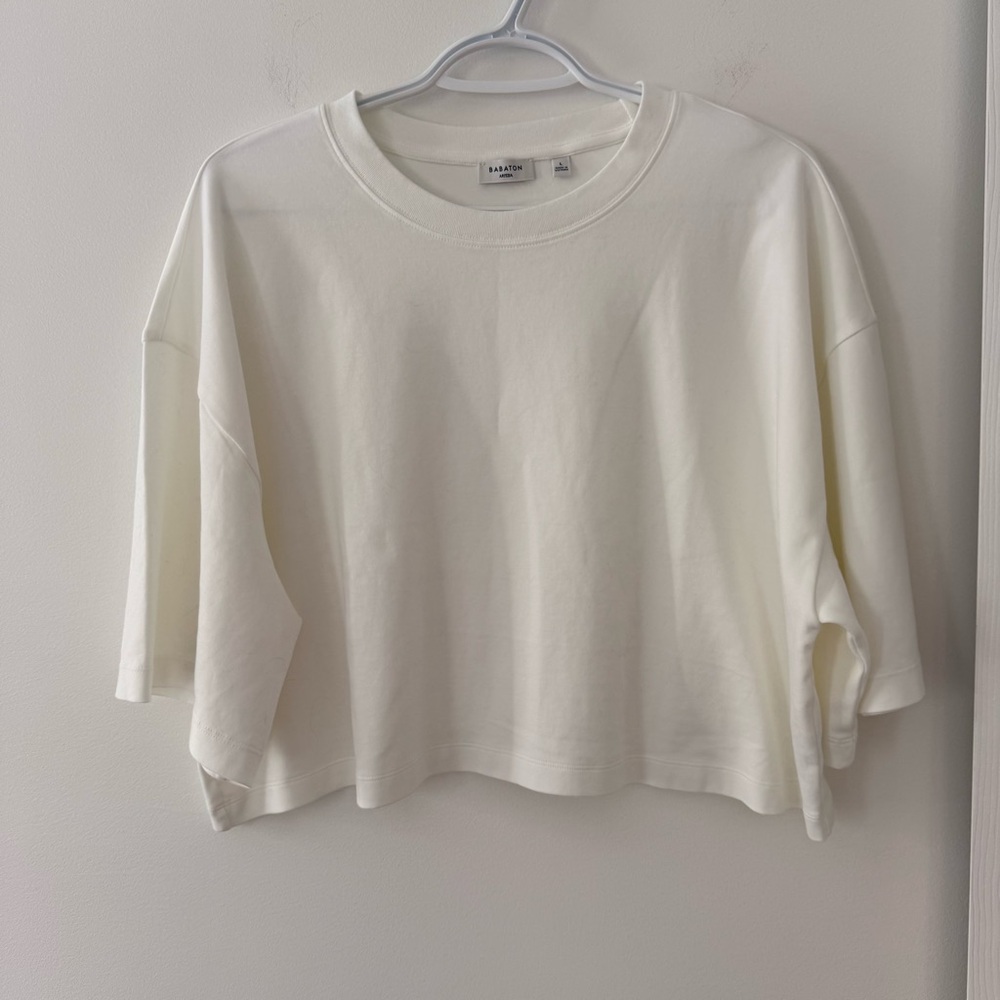 Babaton White Cropped Short Sleeve Tee